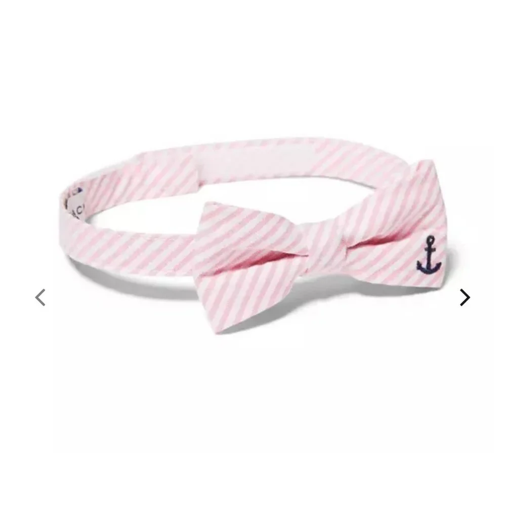 Janie & Jack Pink & White Striped Bowtie with Embroidered Anchor Sz 0-24 Months - Picture 1 of 9